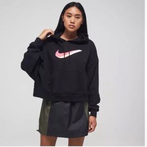 Nike Sportswear Icon Clash Fleece Hoodie  Large Logo Oversized Black Pink SZ S